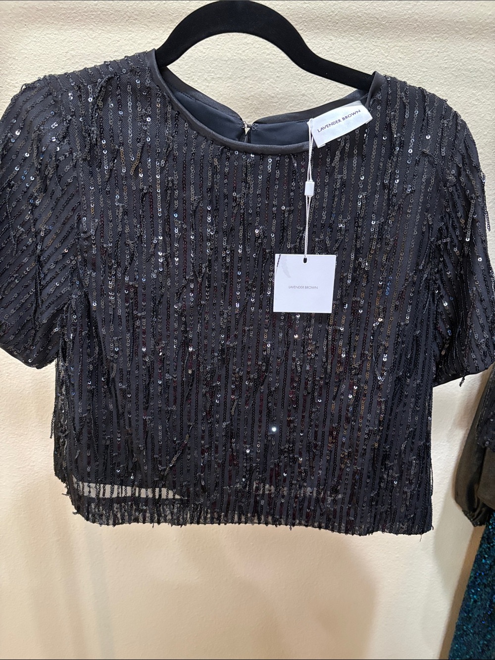 Lavender Brown Black Sequin Crop Top and Black Sequin Mini Skirt